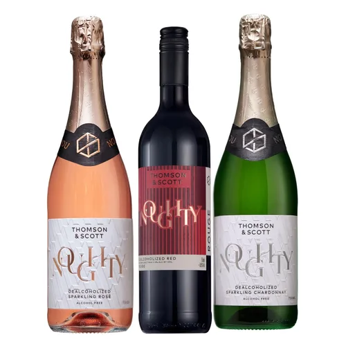 Vista 12 de Thomson & Scott Noughty - Paquete de celebración de vino espumoso, 1 rosado + 1 chardonnay, champán espumoso sin alcohol, vino sin alcohol, ligero