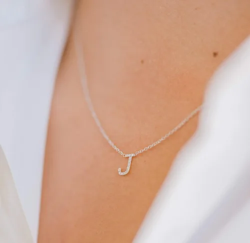 Vista 5 de Diamond Initial Necklace, 14K Gold Pave Diamond Letter Necklace, Personalized Diamond Letter Necklace, Stackable, Handmade, Yellow Gold, Rose Gold