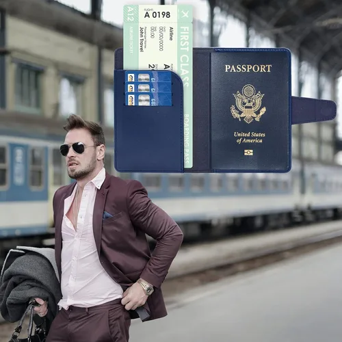 Vista 7 de Teskyer Combo de soporte para pasaporte y tarjetero de vacunación, apto para tarjeta de vacunación de 4 x 3, funda de cuero para pasaporte