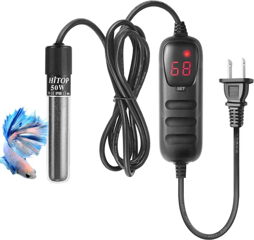 Vista 8 de HITOP Mini calentador sumergible para acuario – 25 W, 50 W, 100 W, 200 W, 300 W, calentador pequeño para pecera de 1 a 70 galones con controlador