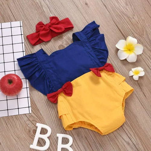 Vista 4 de Disfraz de Halloween para bebé niña, mameluco de manga voladora con bloque de color de princesa con lazo