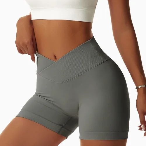 Vista 2 de DASAYO Womens Crossover Waisted Scrunch Shorts Biker Tennis Stretch Skinny Shorts Quick Dry V Shape Workout Sports Gym Shorts