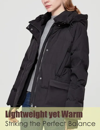Vista 2 de YISEVEN Chaqueta ligera impermeable desmontable de plumón grueso con capucha para mujer