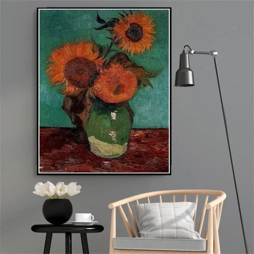 Vista 2 de Kits de pintura por números para adultos y niños Vincent Van Gogh Tres girasoles en un jarrón Pintura por Vincent Van Gogh Arts Craft