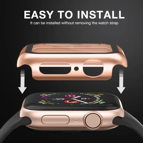 Vista 4 de Adepoy Paquete de 8 fundas con protector de pantalla de vidrio templado compatible con Apple Watch SE3 SE2 SE Series 6/5/4 de 1.575 pulgadas