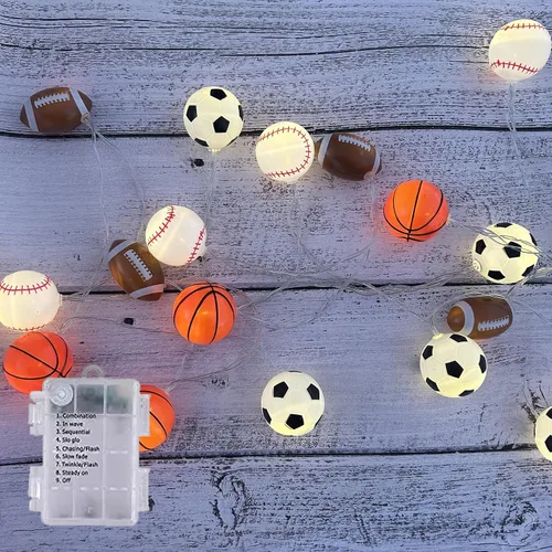 Vista 8 de Luces de Cadena de Baloncesto, 14 pies 20 LED Alimentadas por Batería para Interiores, Decoración Deportiva Pelota Fiesta Temática Deportiva Luces