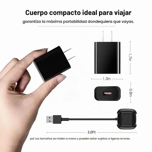 Vista 5 de YCWZZH Cargador rápido de pared para Fitbit Versa 2, cable de carga USB, no para Versa 2 Lite, negro, 5V, 100-240V, 50-60Hz, viajes, carga rápida