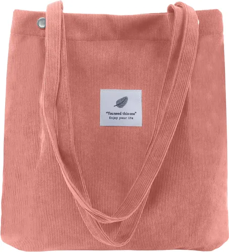 Vista 7 de Bolsa Tote de Pana para Mujeres Pequeña Bolsa de Lona para Hombro Bolsa de Mano de Pana con Bolsillo Interior 02 Verde Ejército