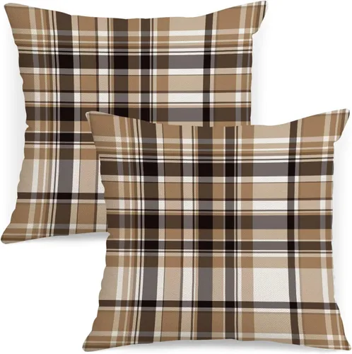 Vista 29 de AOFANGGO - Juego de 2 fundas de almohada de otoño decorativas de 16x16 pulgadas. Fundas de almohada de cuadros naranja y gris, cojines de lino