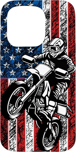 Vista 14 de Funda vintage con bandera estadounidense para iPhone 16 Motocross Dirt Bike
