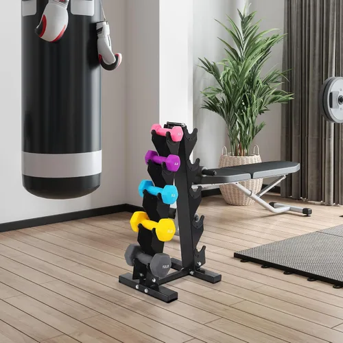 Vista 6 de BalanceFrom Neoprene Coated Iron Dumbbell Hex Weights Set with Stand – Color-Coded or Black Options with Non-Slip Grip for Strength Training