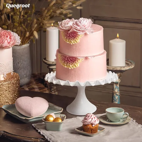 Vista 9 de Soporte redondo de porcelana para tartas de 12 pulgadas, soporte de postre blanco para bodas, fiestas de cumpleaños