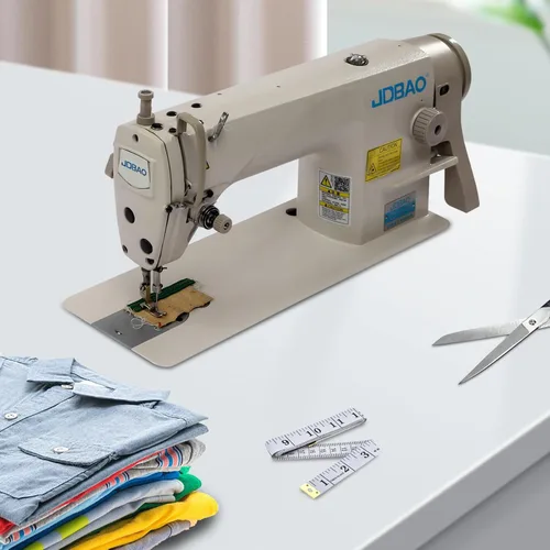 Vista 3 de Máquina de coser industrial blanca de 550 W, máquina de coser de tapicería de hierro de 110 V, máquina de coser comercial para vinilo, tapicería