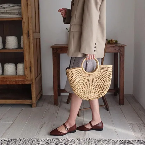 Vista 4 de Bolso de paja de verano de gran capacidad, hecho a mano, tejido de ratán, bolsa de viaje, para mujer
