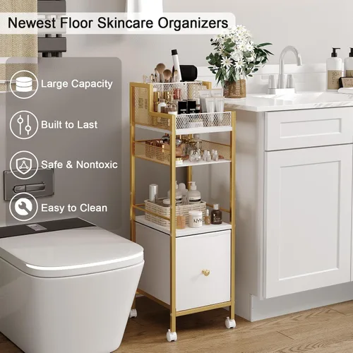 Vista 5 de Organizador de maquillaje con cajones, organizador de maquillaje grande para el cuidado de la piel, carrito de maquillaje rodante, organizador