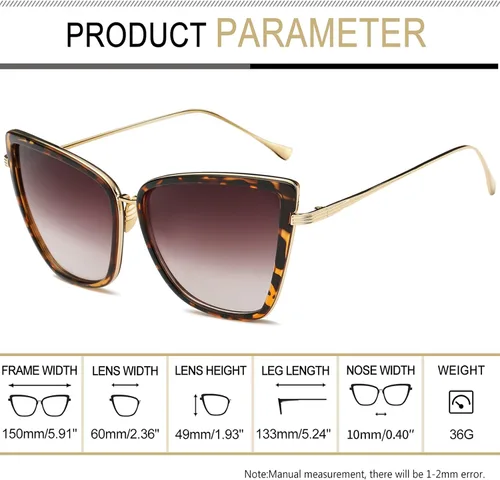 Vista 3 de Joopin - Lentes de sol de gran tamaño con forma de ojos de gato para mujer, con marco de metal de moda