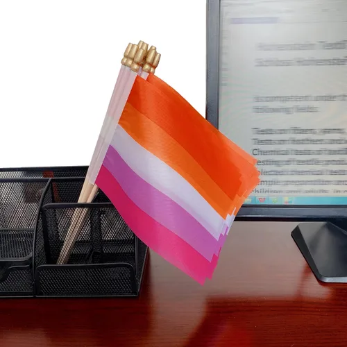 Vista 6 de TSMD Sunset Lesbian Les Pride Stick Flag - Mini banderas de mano LGBT arco iris, 5 x 8 pulgadas, paquete de 12