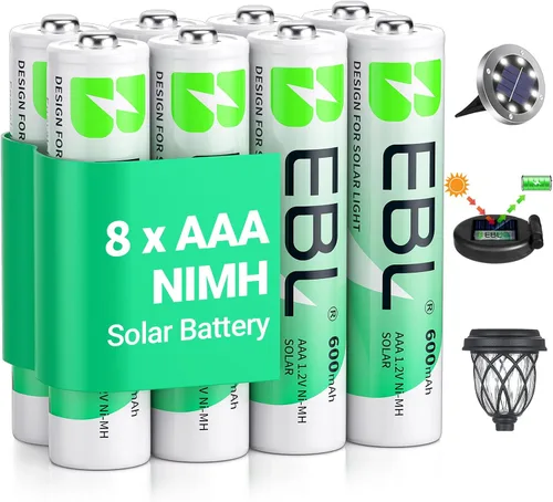 Vista 10 de EBL Baterías recargables AA, 1.2 V 1100 mAh de alta capacidad AA para luces solares de jardín (paquete de 8) Mercury-Free, 1200 Cycles, AA