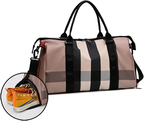 Vista 3 de GULRUH Bolsa de gimnasio, bolsas de gimnasio para mujeres y hombres con bolsillo para zapatos, de nailon, grande, a la moda, para viajes
