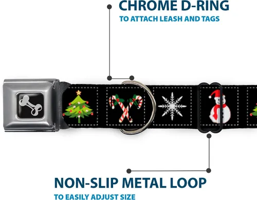 Vista 5 de Buckle-Down Collar de perro con bloques de Navidad de 9 a 15 pulgadas, color negro/blanco/multicolor, pequeño