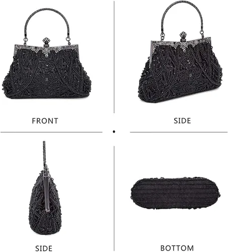 Vista 6 de Selighting Bolsos de noche con cuentas vintage de los años 20 para mujer, bolso formal de boda, boda, bolso de mano de graduación, cóctel, fiesta