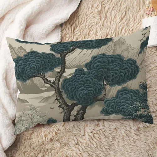 Vista 23 de ArogGeld Funda de cojín lumbar asiática de estilo chinoiserie, de lino marrón, pájaro y flor, funda de almohada asiática para sala de estar, A-6
