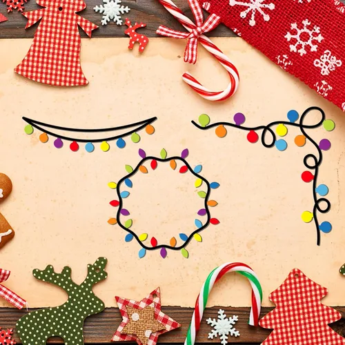 Vista 7 de GLOBLELAND 3 juegos de troqueles de corte de luces de Navidad para álbumes de recortes, tira de luces de metal, troquelados, plantillas de estampado