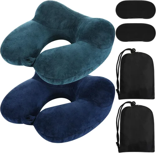 Vista 15 de Sintuff Paquete de 2 Almohadas de Viaje Inflables para Aviones Almohadas de Vuelo Inflables para el Cuello con Bolsa Compacta y Antifaz para Viajar