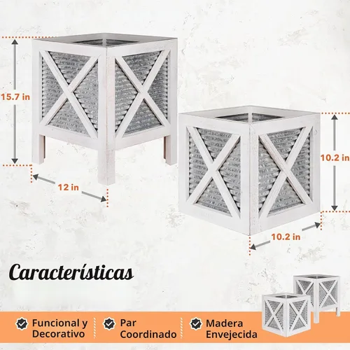 Vista 5 de Autumn Alley Juego de 2 macetas de porche delantero de granja con maceta de metal corrugado galvanizado para exteriores/interiores, macetas