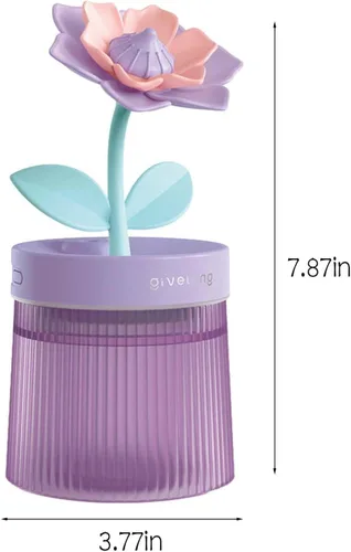 Vista 7 de Humidificador de niebla fría de 8.8 fl oz con linda flor, humidificador USB con luz, difusor de aceite esencial, difusor de aceite de aromaterapia