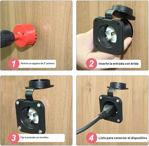 Vista 6 de Enchufe de Puerto de CA de 15A - Toma de Entrada de Alimentación de 125V con Cable de Extensión Doble de 18 Pulgadas, Enchufe NEMA 5-15 con Entrada