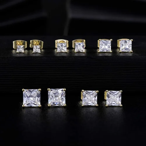 Vista 6 de Juego de 5 pares de aretes tipo dormilona chapados en oro amarillo de 14 quilates con circonita cúbica transparente para mujeres y hombres