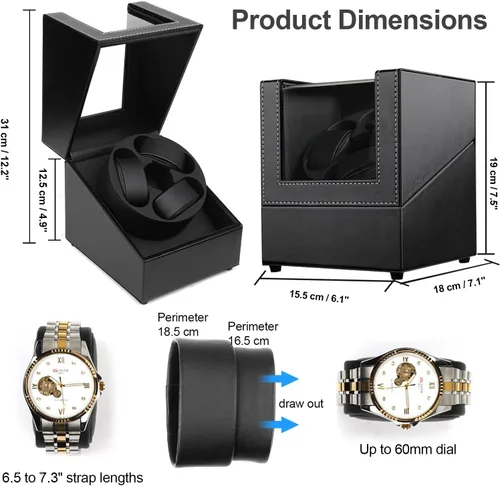 Vista 6 de Anyasun 3 Watch Winder for Automatic Watch,Japanese Quiet Motor Negro