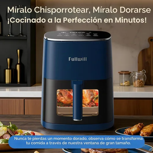 Vista 5 de Fullwill Freidora de aire de 6 cuartos de galón con ventana de visión, freidora de aire multifunción 12 en 1, asar, hornear, deshidratar, papas Azul