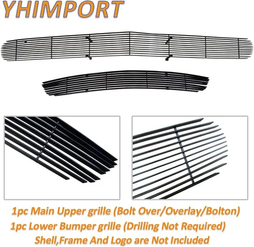 Vista 5 de Rejilla delantera compatible con DODGE Challenger PHANTOM 2015 16 17 18 19, para parachoques superior e inferior, inserto de rejilla de aluminio