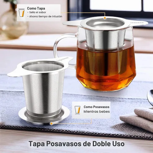 Vista 5 de IPOW Filtro de Café Reutilizable de Acero Inoxidable, Colador para Cafetera Sin Papel, Cesta de Doble Malla Fina para Té Suelto y Café Molido, Tapa