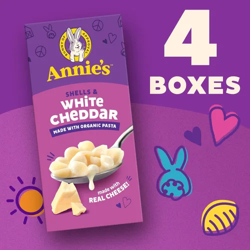 Vista 2 de Annie's Shells and White Cheddar, hecho con pasta orgánica y queso real, 4 unidades, 24 onzas