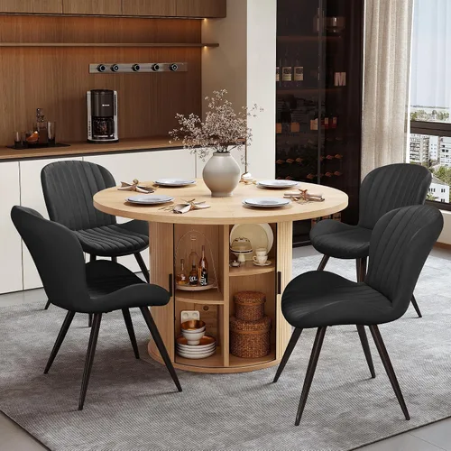 Vista 100 de Miereirl Moderno juego de comedor de 5 piezas para mesa redonda de madera de 4,31.5 pulgadas con estante de almacenamiento semiabierto y puerta
