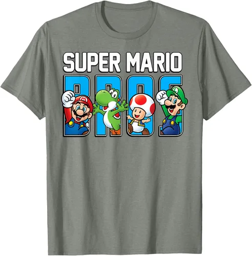 Vista 31 de Super Mario Bros Characters Letter Fill Graphic T-Shirt Camiseta, Negro