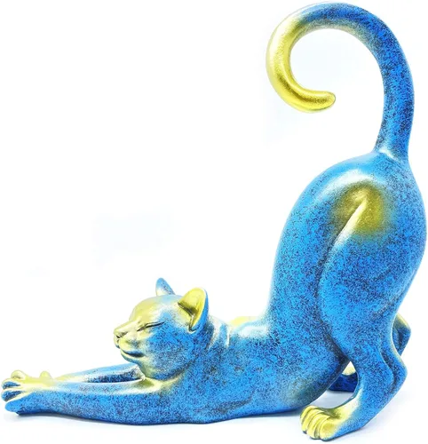 Vista 3 de Estatua de estiramiento de gato, escultura, regalos para amantes de los gatos, arte, oficina, decoración del hogar, accesorios de escritorio