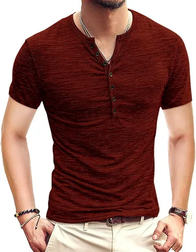 Vista 15 de KUYIGO Camisas Henley para hombre, estilo casual, ajustadas, básicas, de A01 Negro Puro