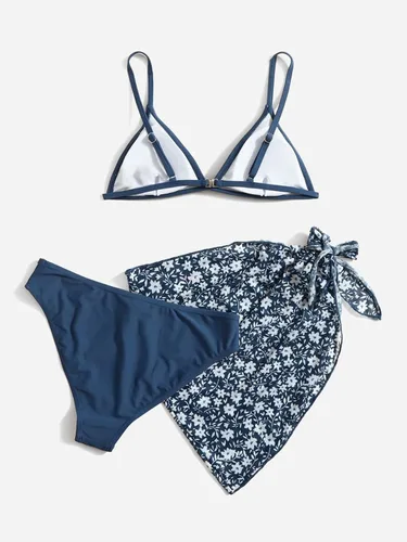 Vista 2 de SHENHE Traje de baño de 3 piezas para niña, con tirantes delgados, triangular, con salida de baño para playa