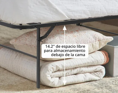 Vista 5 de Base de cama plegable de tamaño individual, base de cama de plataforma de metal negro, no necesita somier, base de cama de plataforma