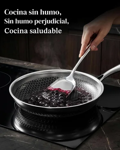 Vista 3 de Sartén antiadherente con tapa de 8 pulgadas, panal, sin PFAS, todas
