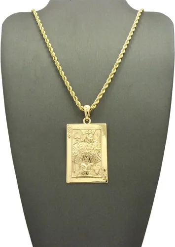 Vista 4 de Shiny Jewelers USA Collar con colgante de oro para hombre, diseño de rey de espada, 24 pulgadas, cubano, caja y cuerda, collar