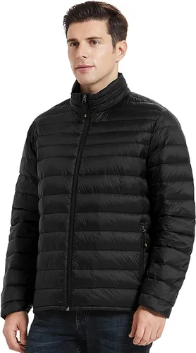 Vista 2 de SLOW DOWN Chaqueta acolchada de plumón ligera para hombre, chaqueta acolchada de invierno plegable Negro