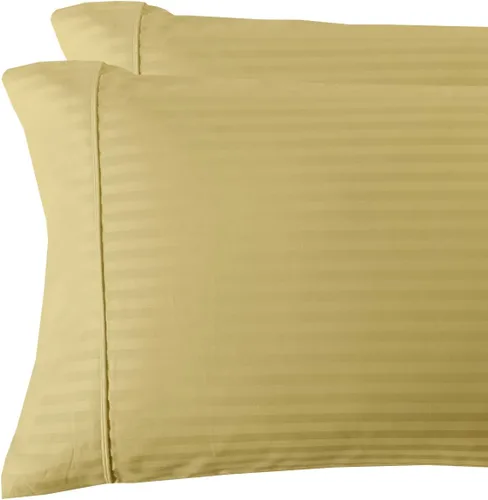 Vista 15 de sheetsnthings Juego de 2 fundas de almohada estándar de 300 hilos beige a rayas, tamaño Queen