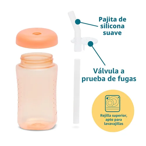 Vista 7 de The First Years Squeeze & Sip - Vasos con pajita para niños pequeños, taza de transición exprimible con popote de silicona, suministros de amarillo