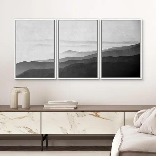 Vista 127 de SIGNWIN Lienzo enmarcado para pared, juego de arte neutro de bosque brumoso, ilustraciones en tono tierra, arte moderno, decorativo, bohemio