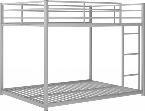 Vista 8 de Merax Litera de metal sobre cama matrimonial, litera baja con escalera, color plateado